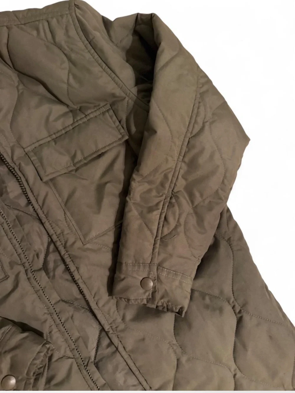 Old Navy Boys Olive Green Quilted Field Jacket with Gray Hood